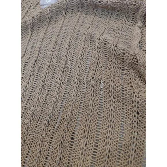 J. Jill Cotton Linen Open Front Cardigan Lg Tan Loose Knit Long Sleeves Pockets - Picture 7 of 10